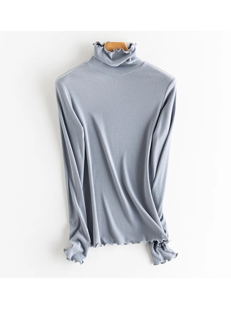SuyaDream Women Silk Viscose Thermal Base Layer Top With Turtleneck For Warmth And Style