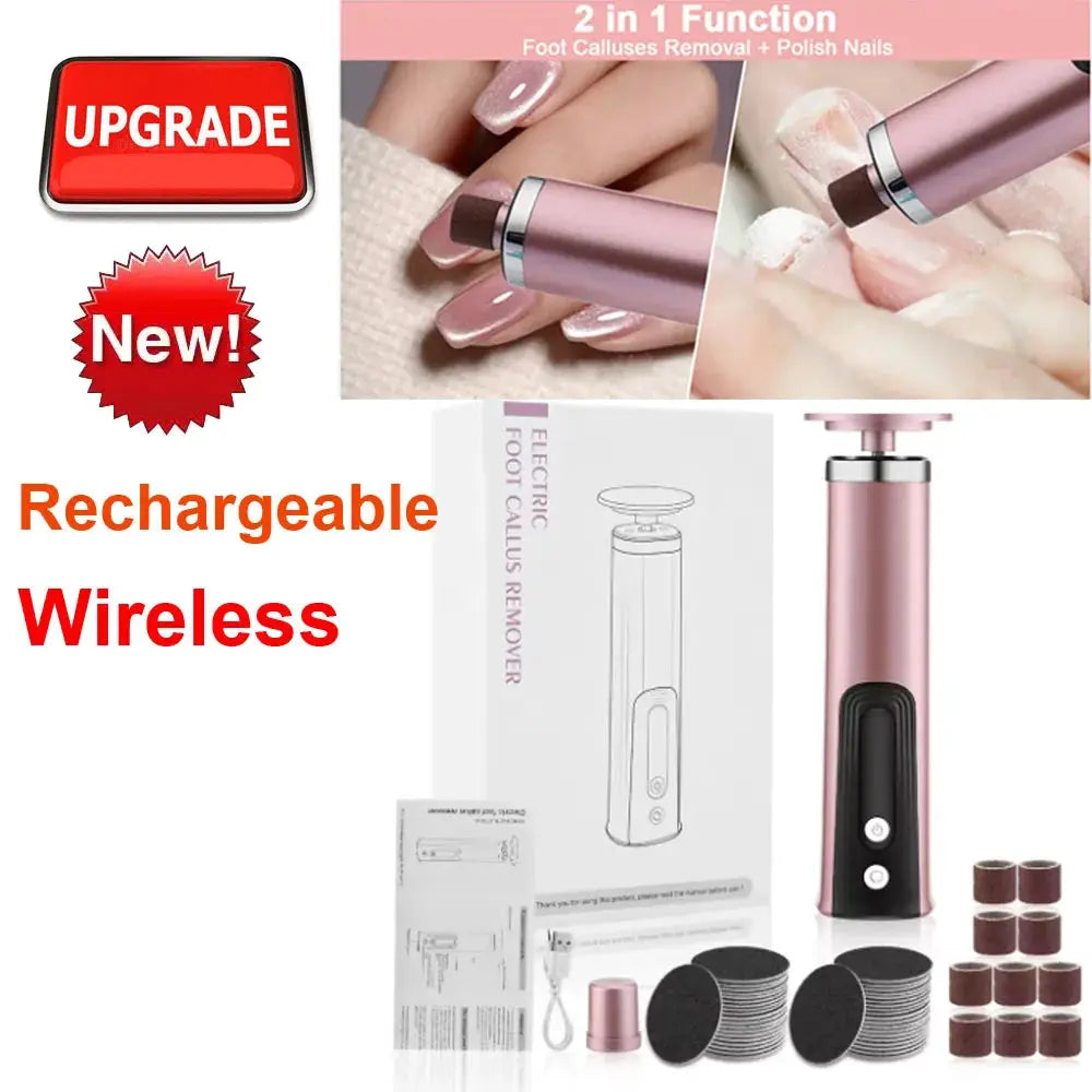 Electric foot callus remover by Simples Market, pink cordless pedicure tool with replacement sanding discs