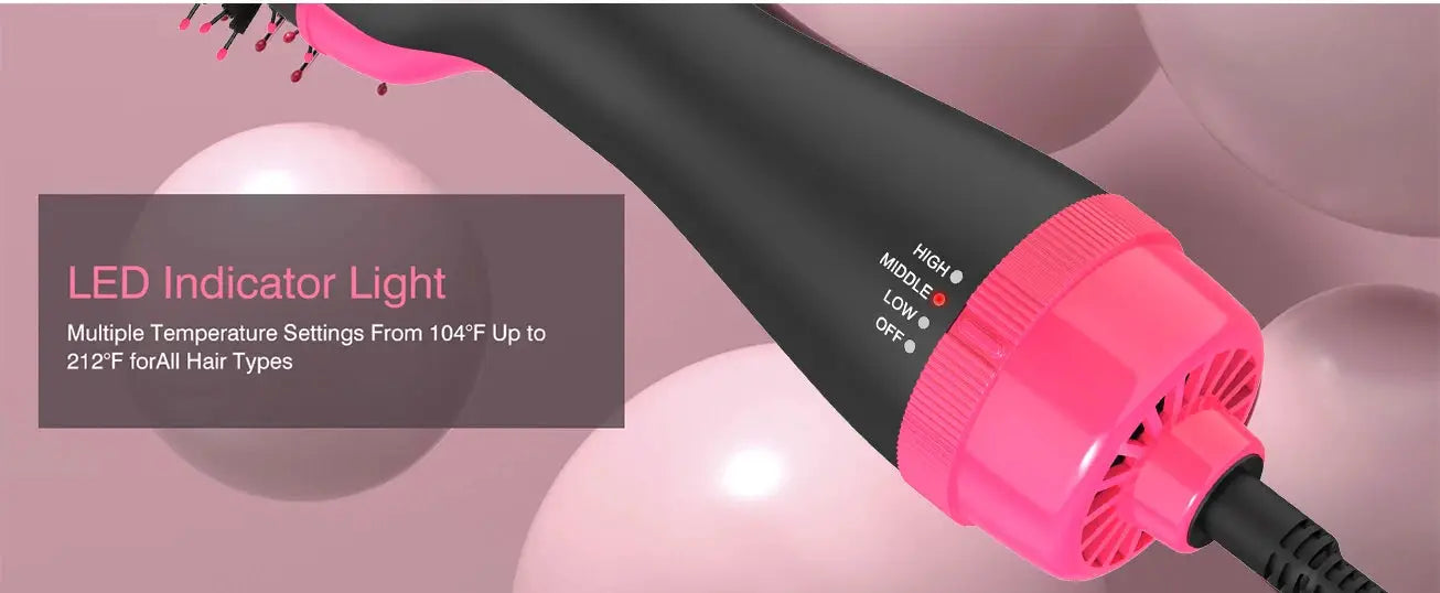 LISAPRO 2-in-1 hair dryer and volumizer, pink and black with LED indicator light