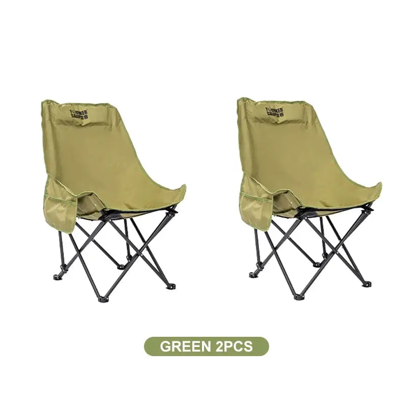 Moon chair two-pack in green, foldable outdoor camping chairs