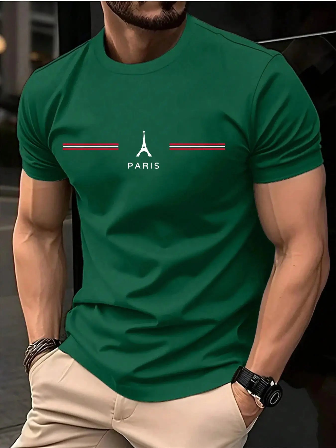 Men's 100 Percent Pure Cotton Summer Loose Oversized Casual T Shirt With Paris Letter Print Round Neck Short Sleeves