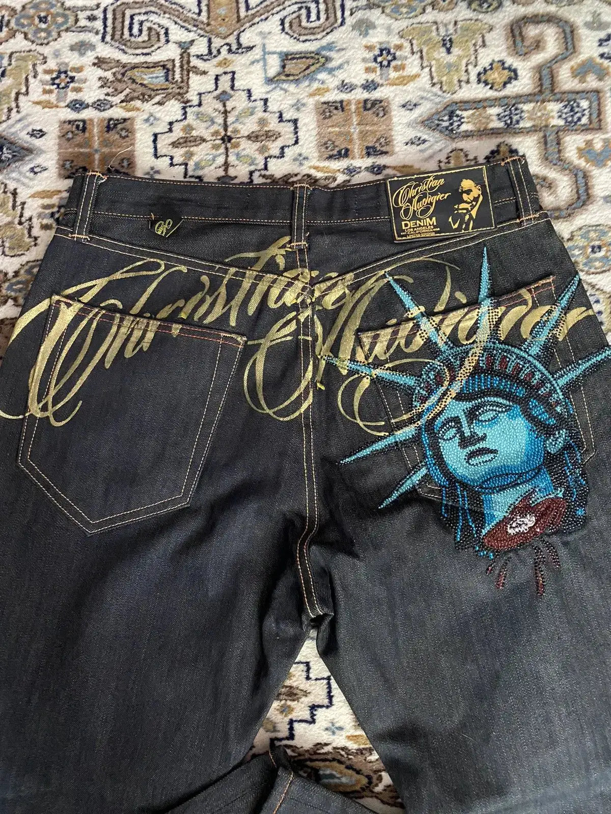 Y2K Baggy Wide Leg Jeans Embroidered Buddha Harajuku High Waist Denim