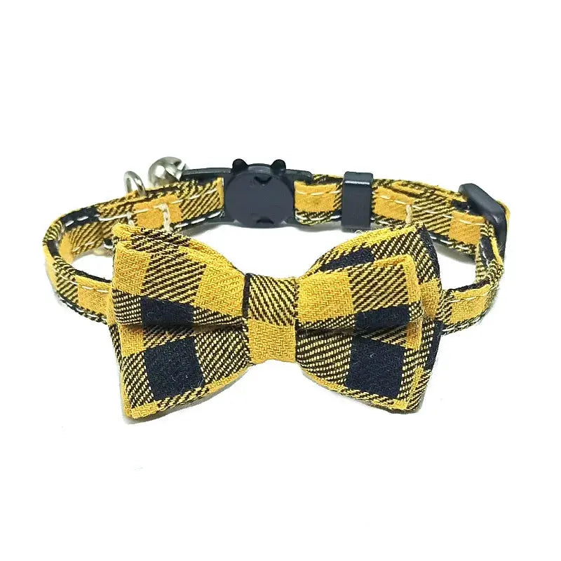 Pet Breakaway Cat Collar With Bow Tie And Bell Plaid Christmas Red Adjustable Elastic For Cats And Small Dogs
