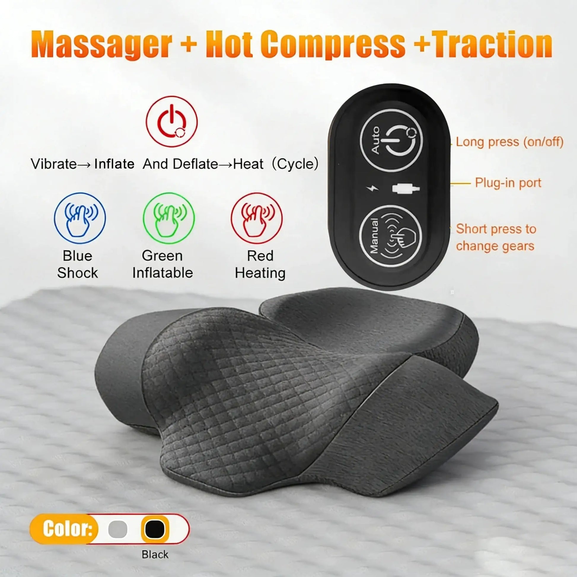 Set of 3 electric neck massager pillows, black quilted fabric by Simples Market