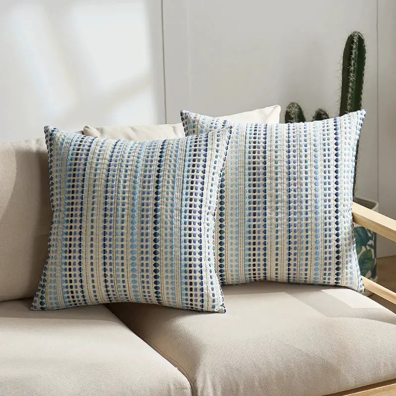 Boho Dots Jacquard Cushion Covers, 2x45x45cm, Simples Market, blue/ivory/grey, zipper closure