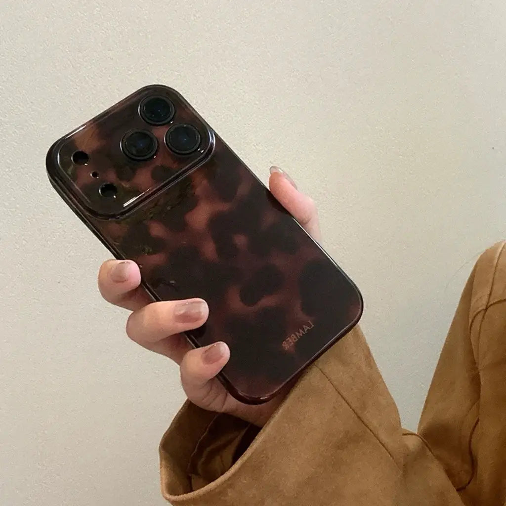 Retro Amber Color Lamber Pattern Glossy Phone Case For IPhone 12 Pro Max To IPhone 17 Pro Max Plus Air