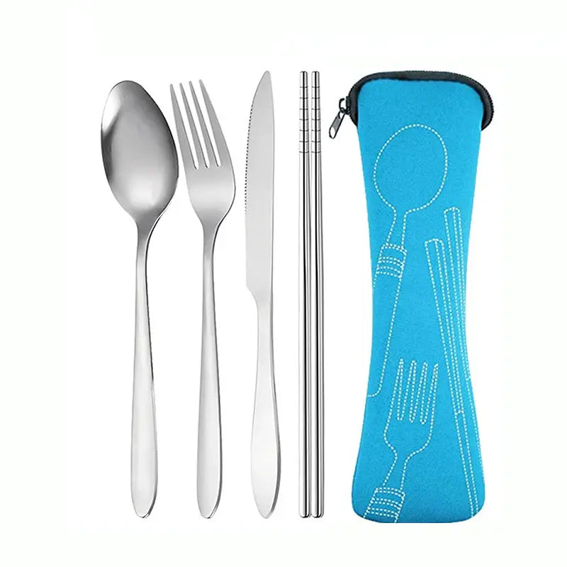 Portable Stainless Steel Cutlery Set 4 Pieces Knife Fork Spoon Chopsticks For School Travel Camping And Work