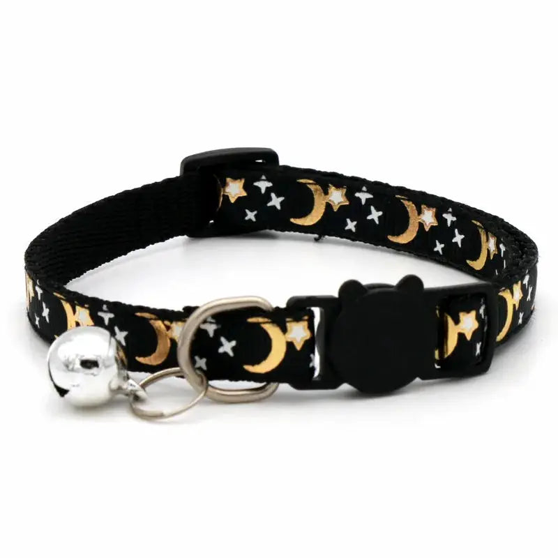 Cartoon Star Moon Cat Collar With Bell Adjustable Breakaway Safety Necklace For Cats And Small Dogs