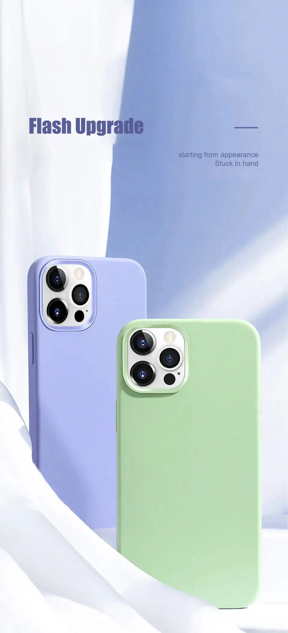 Liquid silicone iPhone case by Simples Market in lavender and mint green for Apple iPhone 11–16 Pro Max (2-pack)