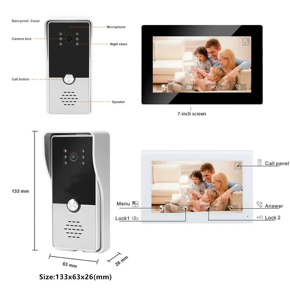 7-inch indoor video intercom monitor kit with doorbell camera for home IP villa apartment