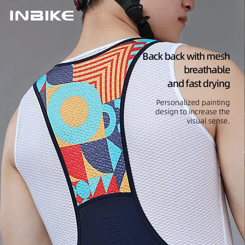INBIKE men's cycling bib shorts with colorful back panel and breathable mesh
