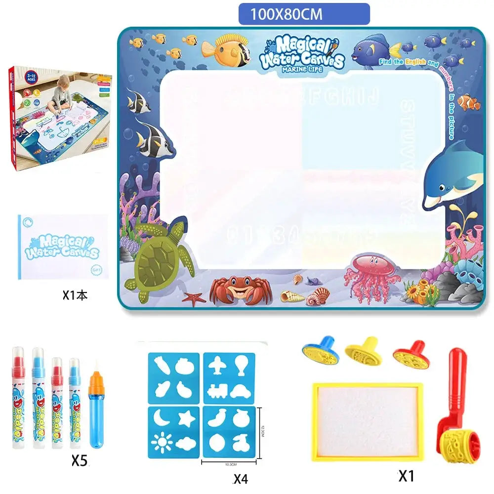 100x80CM Magic Water Drawing Mat Reusable Doodle Board Montessori Educational Toy for Kids Gift