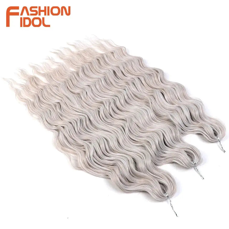 Anna 24in synthetic water-wave braiding hair extensions, ombre blonde, 4 bundles, Fashion Idol logo
