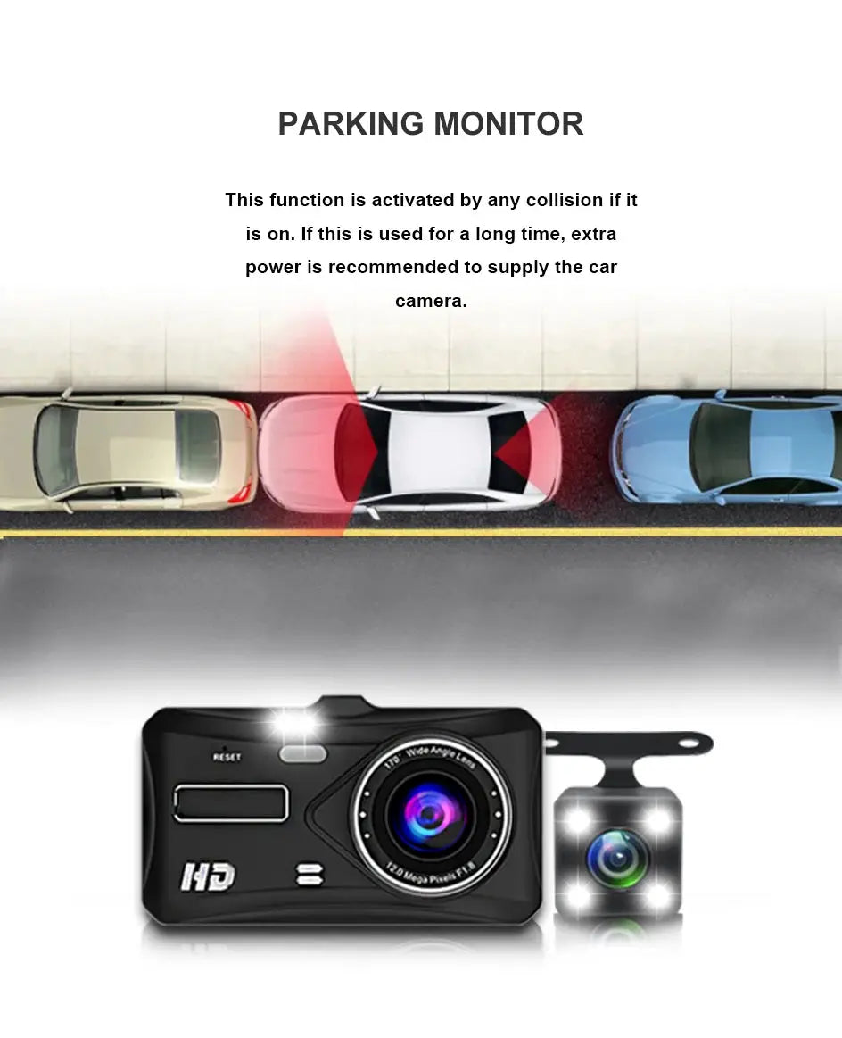 Simples Market parking monitor dashcam with front and rear cameras, 4.0-inch black mirror DVR