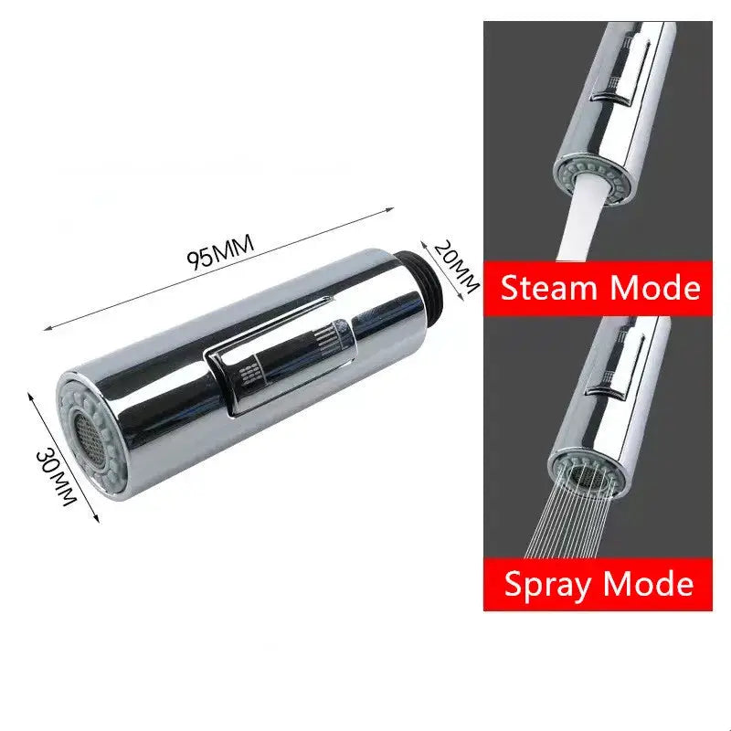 Replacement chrome 2-mode pull-out faucet aerator sprayer head by Simples Market for sink with spray and steam modes