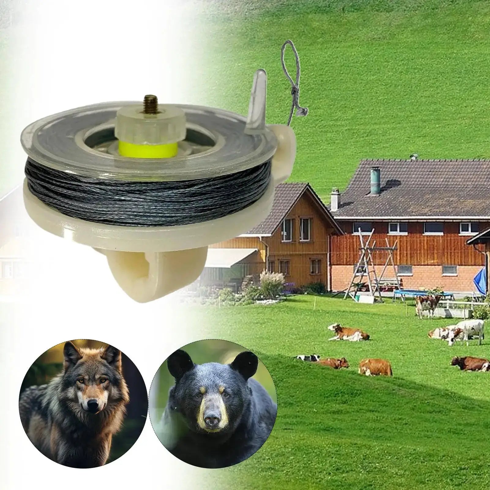 Simples Market perimeter alarm trip wire spool with stake for outdoor camping security, weatherproof.