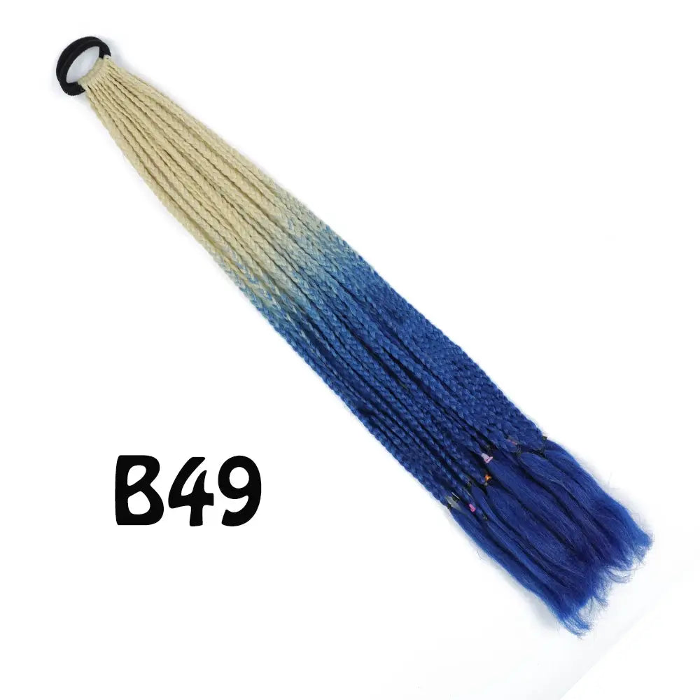 Synthetic gradient braided ponytail extension with elastic band, 24in, beige-to-blue rainbow braid