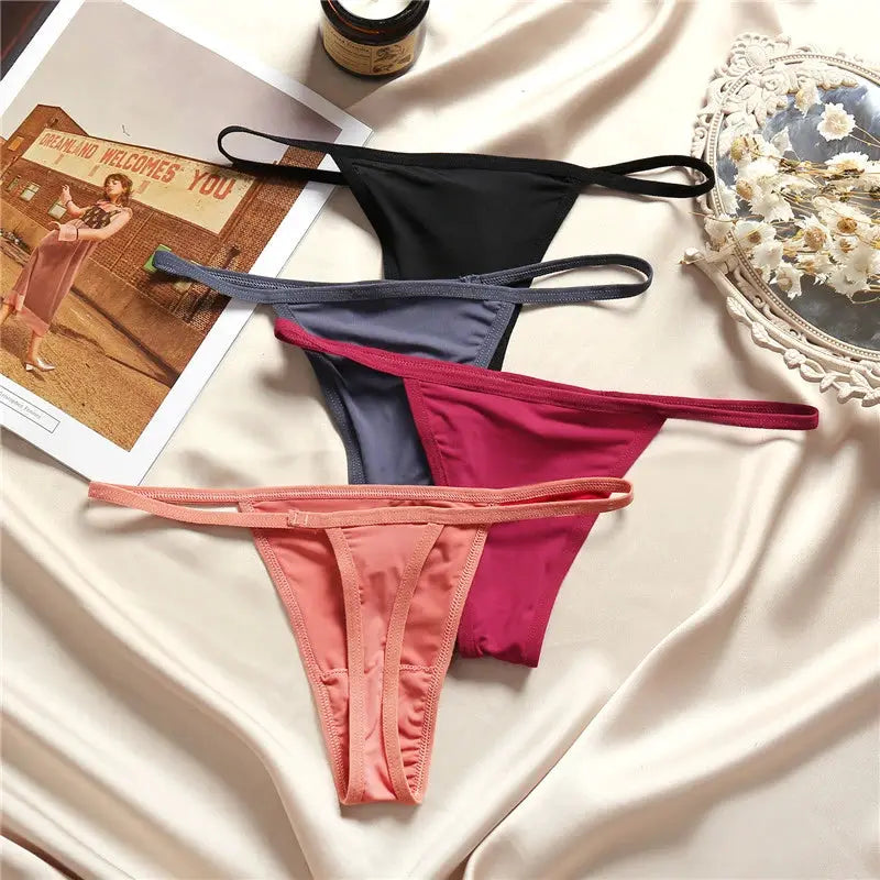 Simples Market FINETOO 5-pack low-rise T-back thong underwear set in black, gray, purple, pink, peach