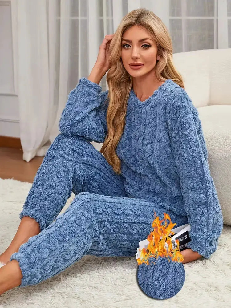 Cozy Velvet Two Piece Pajama Set With Fleece Lining Coral Velvet For Extra Warmth Women Homewear