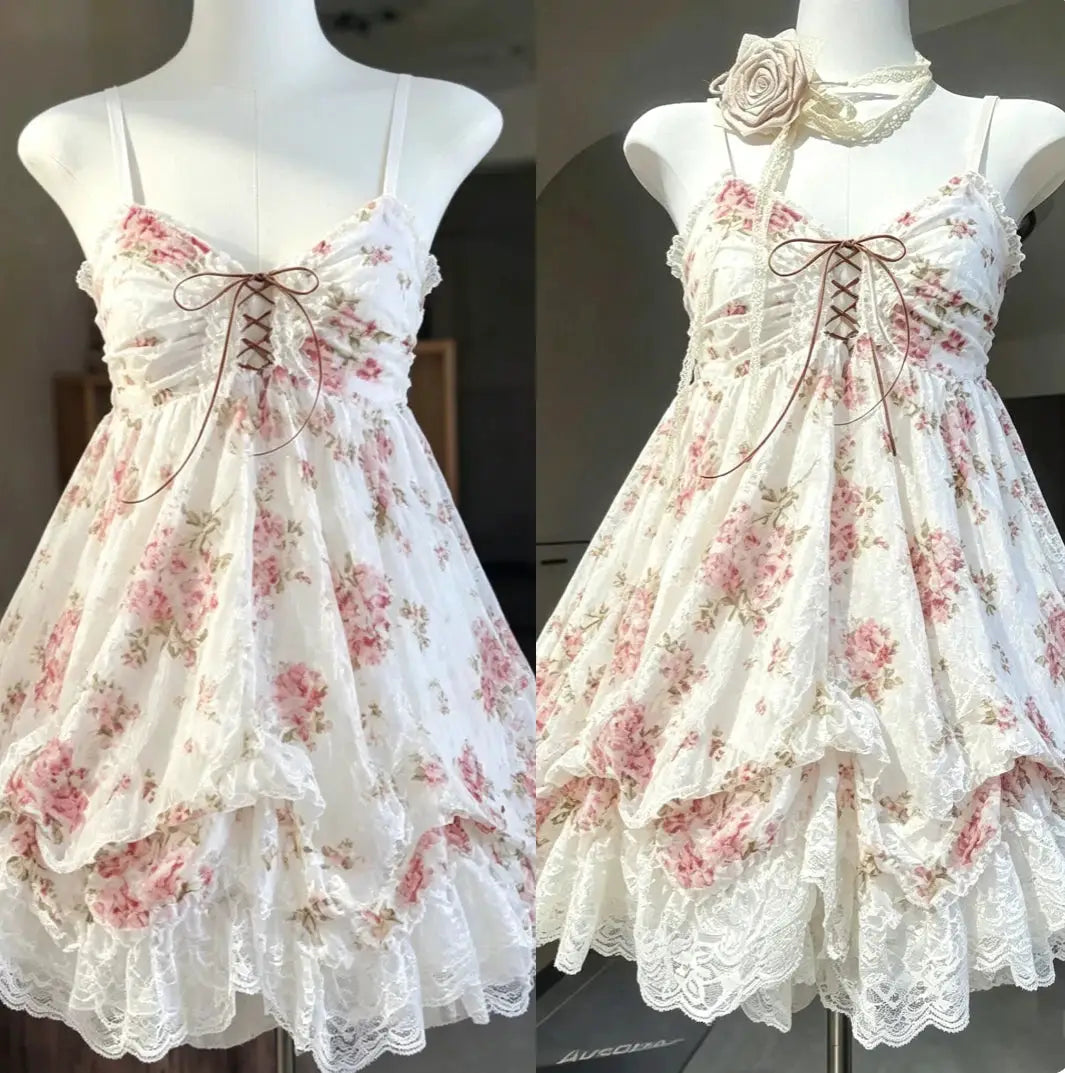 2000s Gothic Vintage Mini Dress Sleeveless Lace Y2K Lolita Party Black