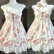2000s Gothic Vintage Mini Dress Sleeveless Lace Y2K Lolita Party Black