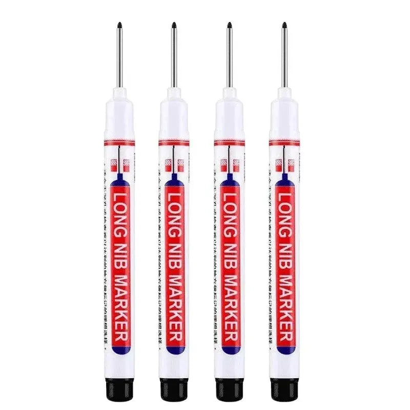 Long-nib markers, 4-pack, white bodies with red labels, 20mm deep-hole metal perforating pens, waterproof