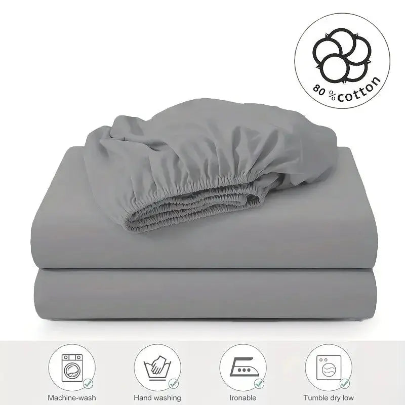 Fitted sheet from Simples Market, gray wash cotton with 30cm deep pocket, breathable.