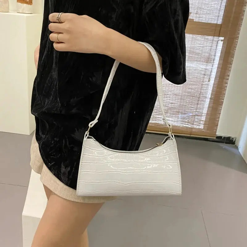 White crocodile-pattern PU leather handbag, small underarm messenger bag