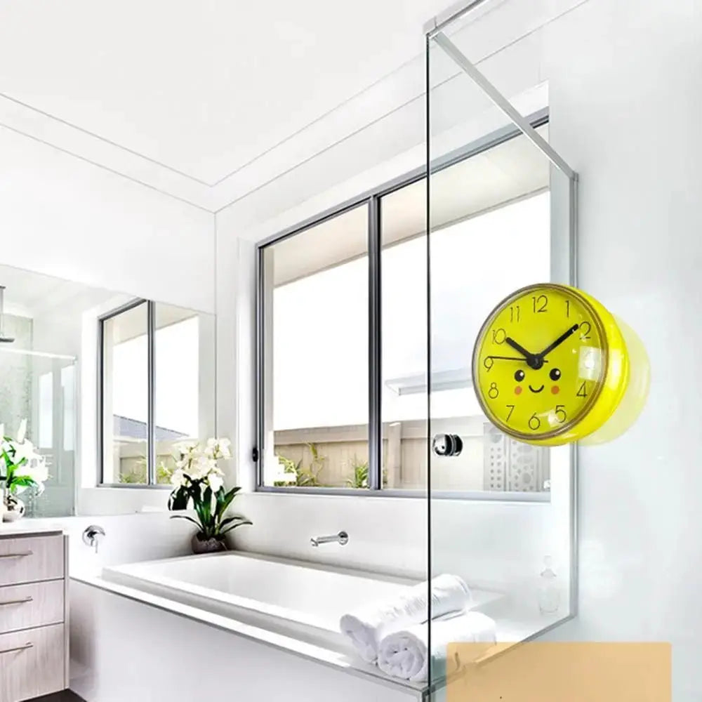 Mini Sucker Wall Clock, yellow suction-cup mounted, 7cm quartz bathroom clock