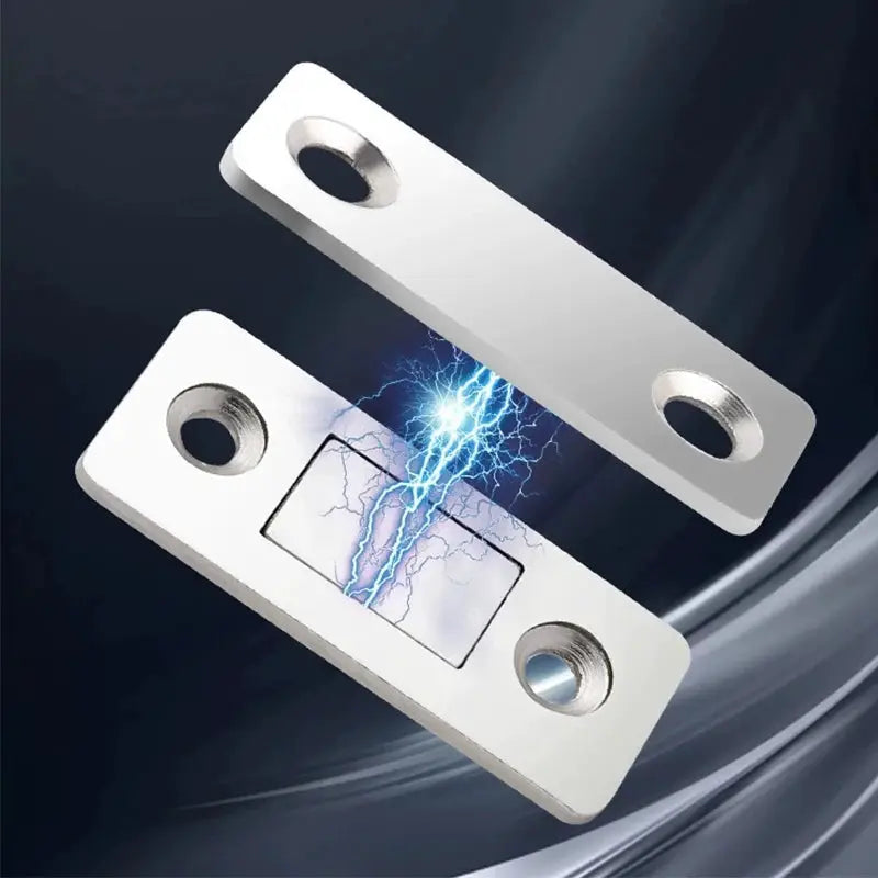 Magnetic cabinet catches, two-piece set with ultra-thin silver plates and strong magnets