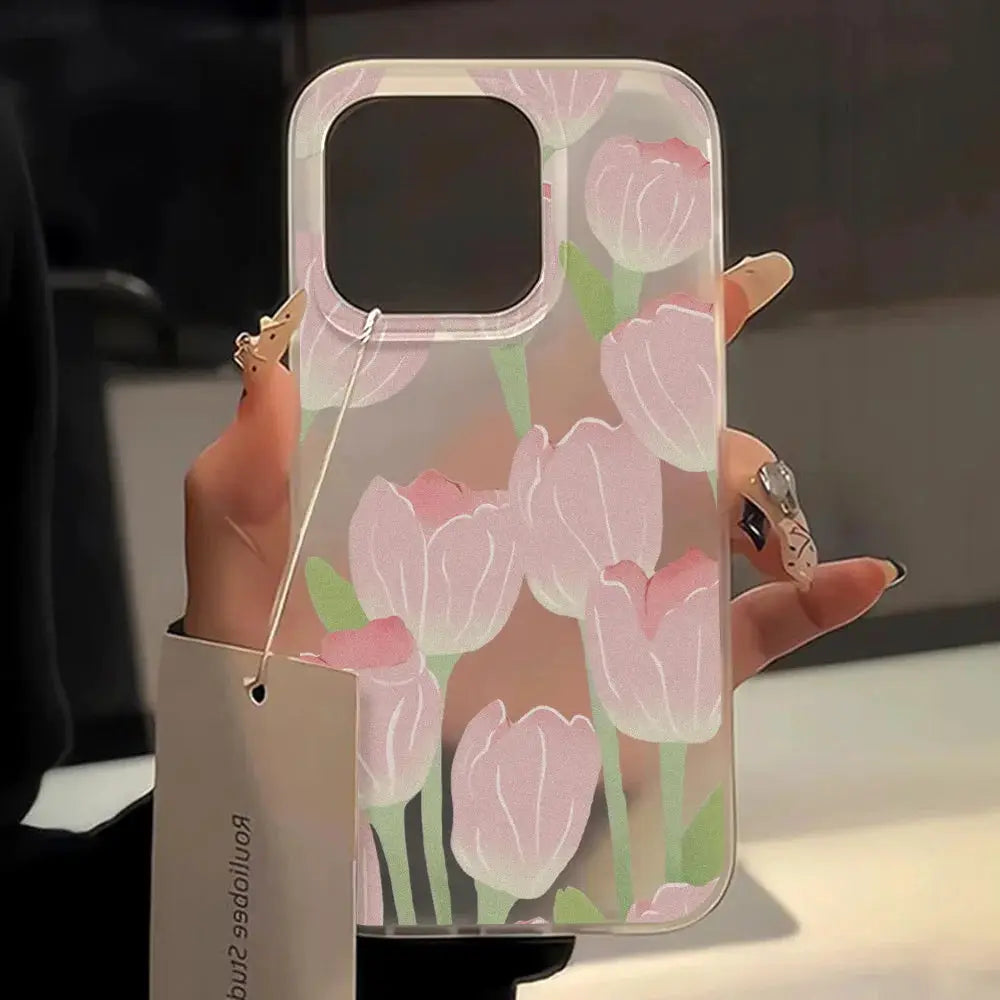 FloraShield Floral Matte Soft Silicone Case For Iphone 11 12 13 14 15 16 Pro Max Clear Shockproof Design
