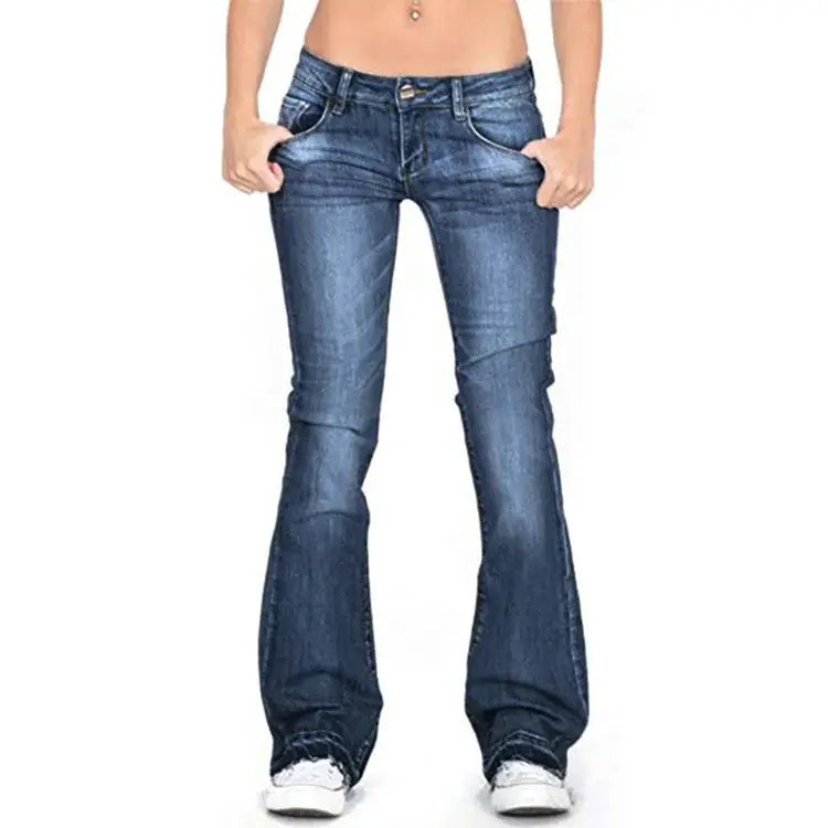 Black Low Rise Flared Jeans Women Vintage Slim Bell Bottom Denim Y2K