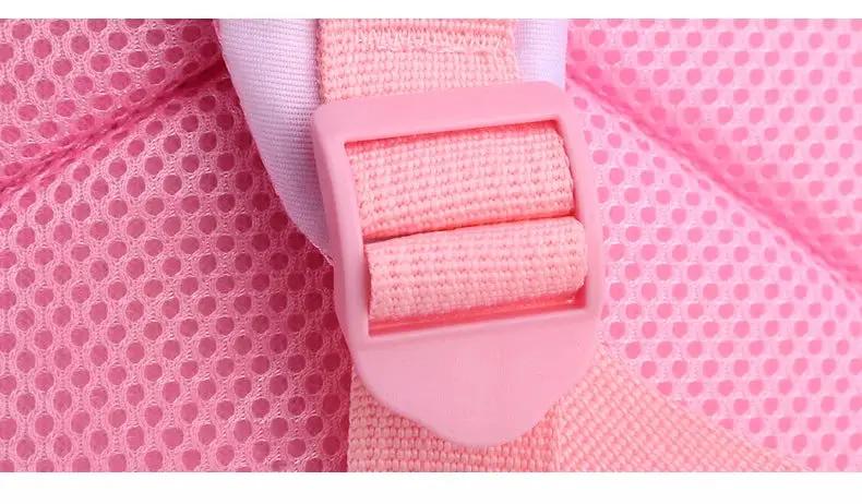 Unicorn backpack for girls, pink with adjustable strap and mesh fabric close-up