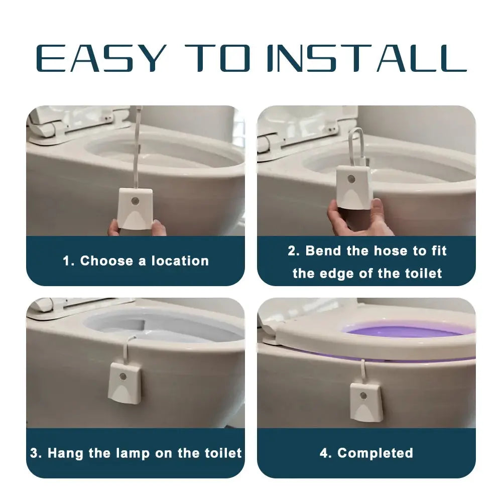 Toilet night light by Simples Market; compact, waterproof, charging, motion-sensing lamp with purple projection