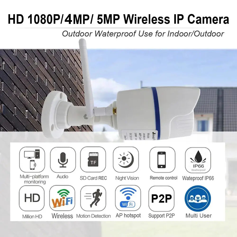Outdoor wireless IP camera, white with blue stripe, 5MP/4MP/1080P, night vision, IP66 waterproof