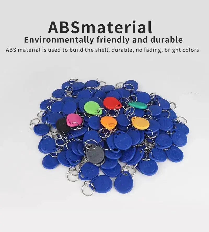 Blue RFID keyfobs TK4100/EM4100 with metal key rings for door access control, 10/20pcs