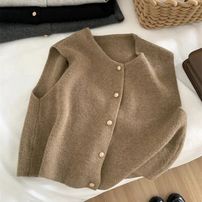Women Gold Button Up Sweater Vest Waistcoat Soft Knitted Sleeveless Cardigan Jacket Top For Fall Winter Korean Chic Outfit