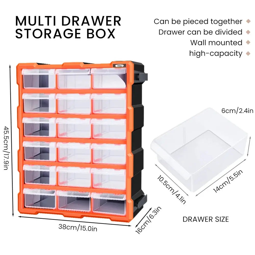 Airaj 18/39/60 drawer multi-functional plastic storage box with orange frame and clear drawers