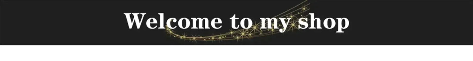 Shop banner on black background with white Welcome to my shop text and gold sparkles