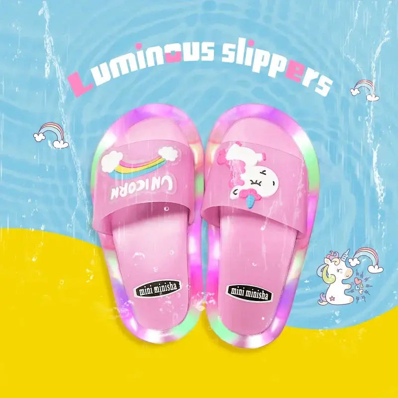 Children's Lighted Unicorn Slippers Cartoon Animal Prints for Boys and Girls Kids Toddler Shoes