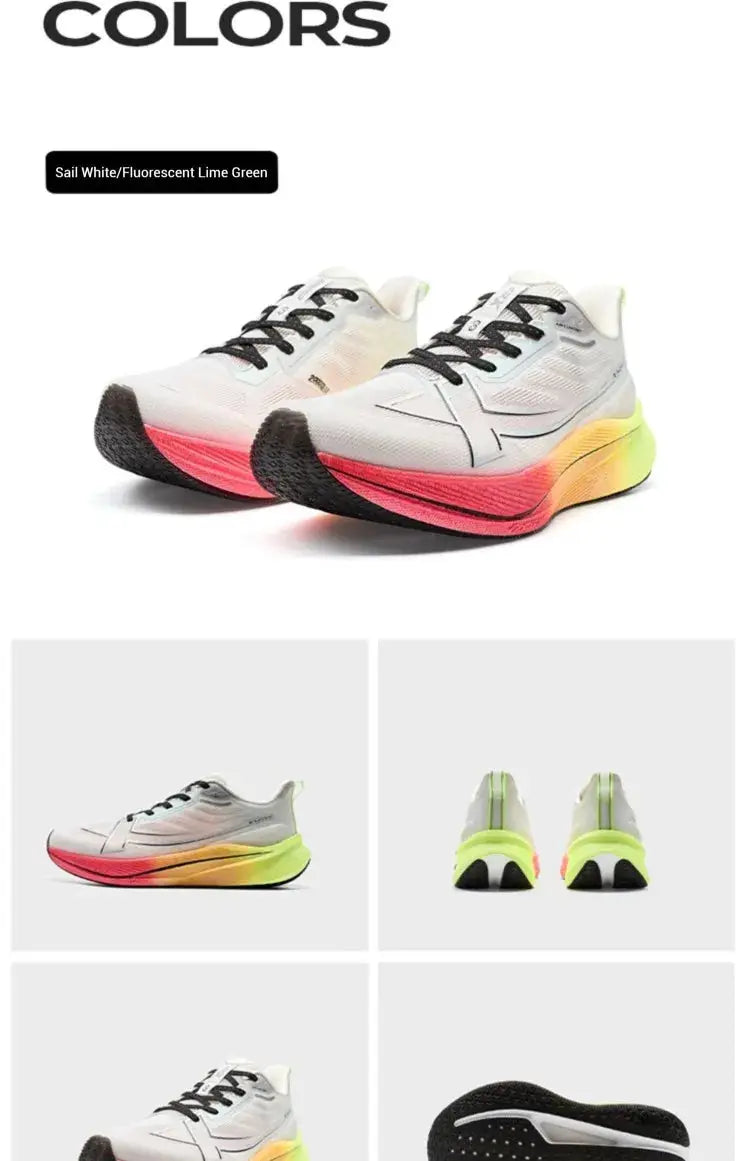 Xtep 2000km 3.0 men's running shoes in Sail White/Fluorescent Lime Green with gradient midsole