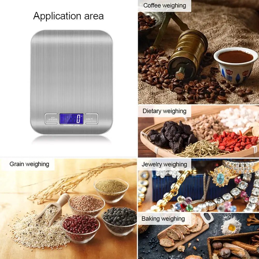 PrimeChef Portable Kitchen Scale 5kg 1g High Precision Digital Scale With Stainless Steel Surface And LCD Backlit