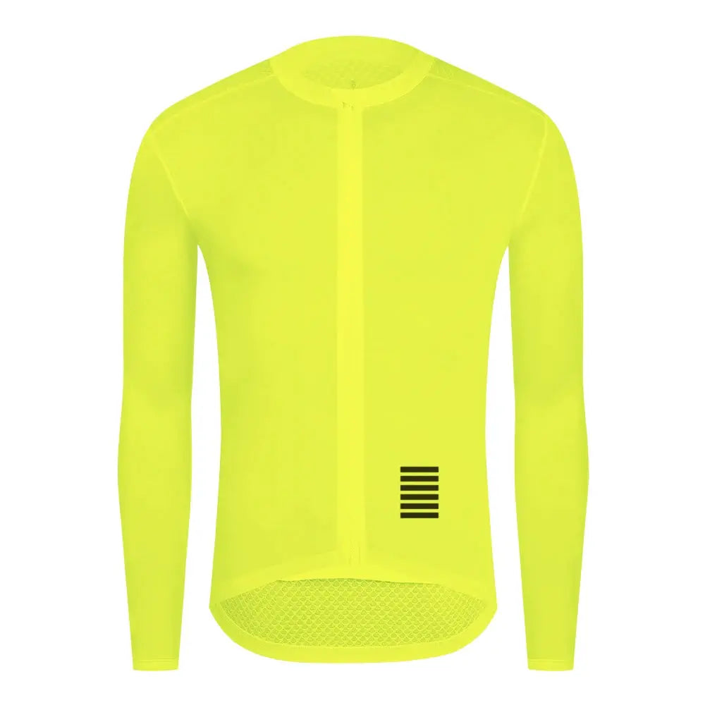 YKYWBIKE men's cycling jersey neon yellow long-sleeve with full front zipper and mesh back panel