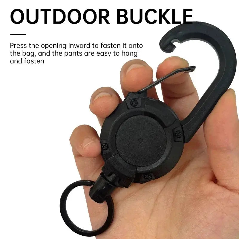 Outdoor Retractable Key Chain With Mountaineering Buckle Anti Loss Anti Theft Metal Cable High Rebound Easy to Pull