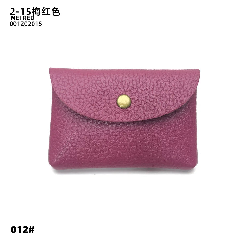 Simples Market pink genuine cowhide leather card holder with envelope flap and brass snap