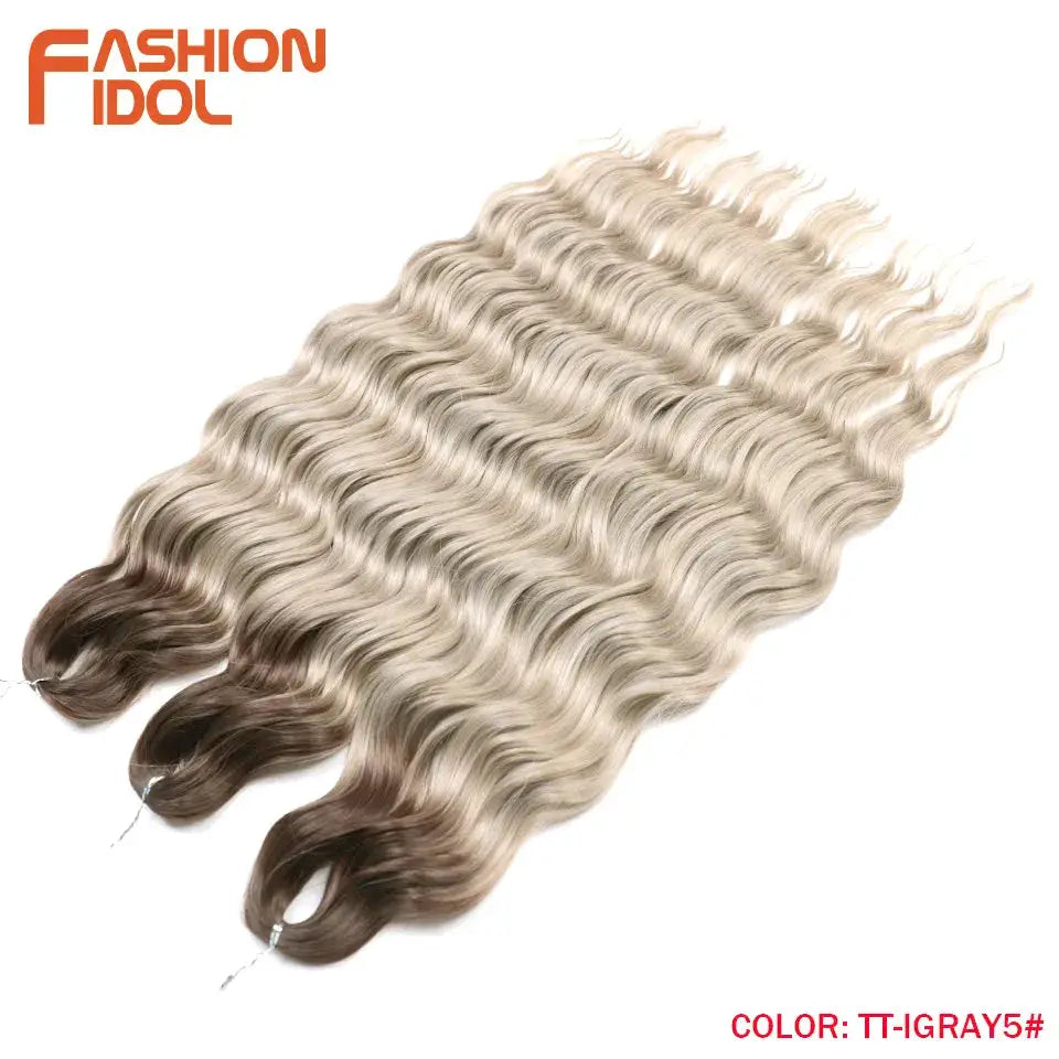 Anna Hair synthetic loose deep‑wave braiding extensions, 24in, ombre blonde to brown, 4 bundles, Simples Market