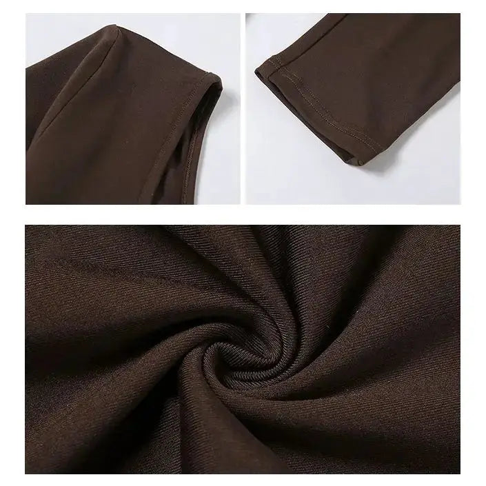 Brown long-sleeve solid-color skinny jumpsuit fabric close-up by Simples Market