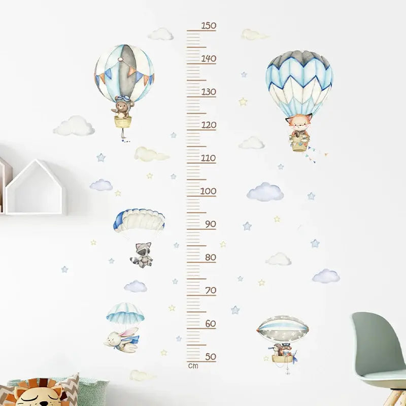 3pc cartoon animal height ruler wall stickers, waterproof removable PVC for kids room decor
