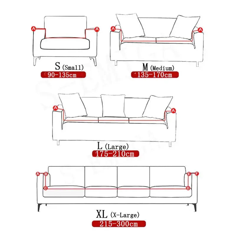 Thick jacquard sofa cover for L-shaped sofas by Simples Market; S–XL sizes (90–135 cm to 215–300 cm)