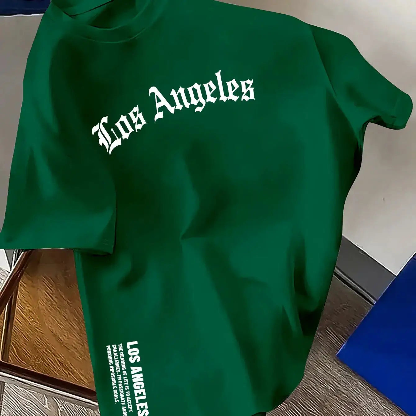 Men's Summer One Hundred Percent Cotton Los Angeles Letter Print Loose Fit Short Sleeve Round Neck T Shirt